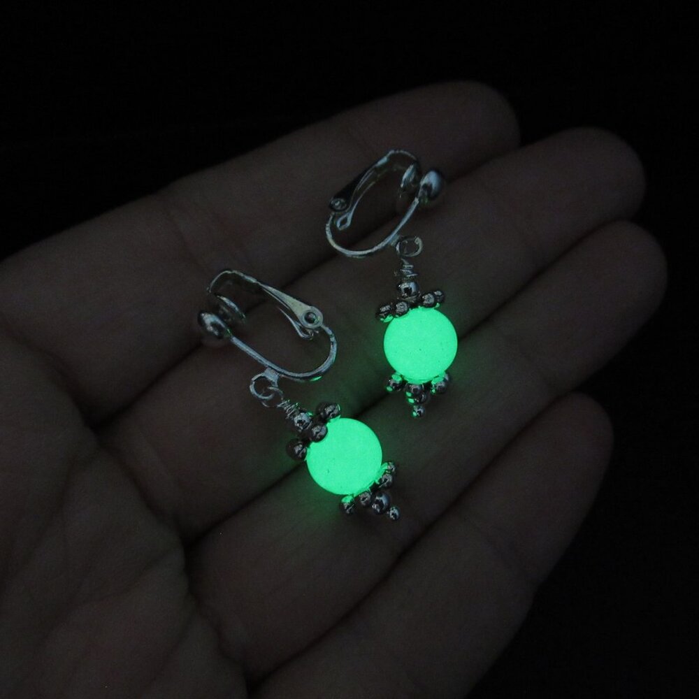 Glow in the dark glass bead earrings
